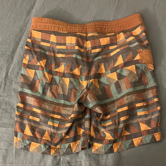 Prana Men's Geometric Board Shorts - Orange and Green - Picture 3 of 3